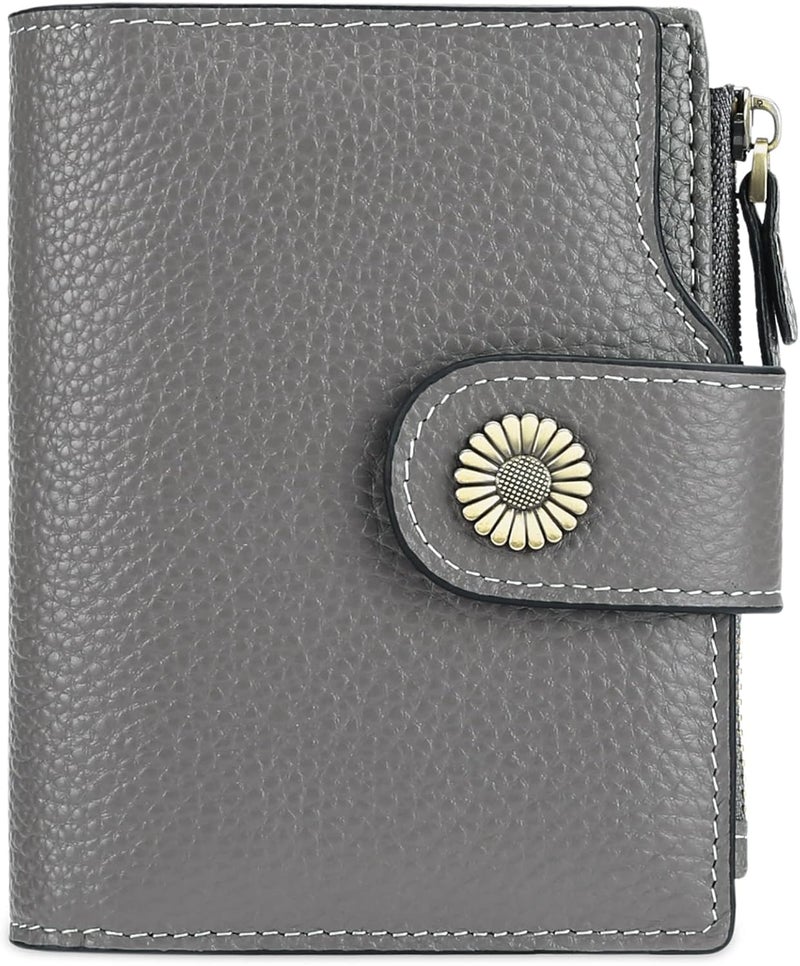 FALAN MULE Women's Compact Leather Wallet, Dark Grey, Includes RFID Blocking, Coin Pouch, Card Holders - Image 1